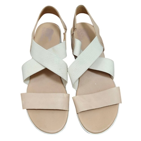 Sorel Cameron Flatform Slingback Sandal Honest Beige Chalk White Size 9.5 - Picture 3 of 11